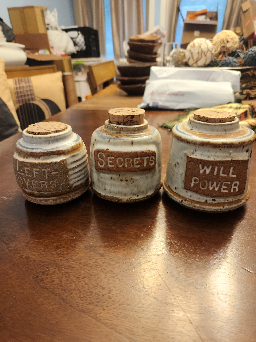Rustic Ceramic Jar Set in White and Brown with Cork Lids